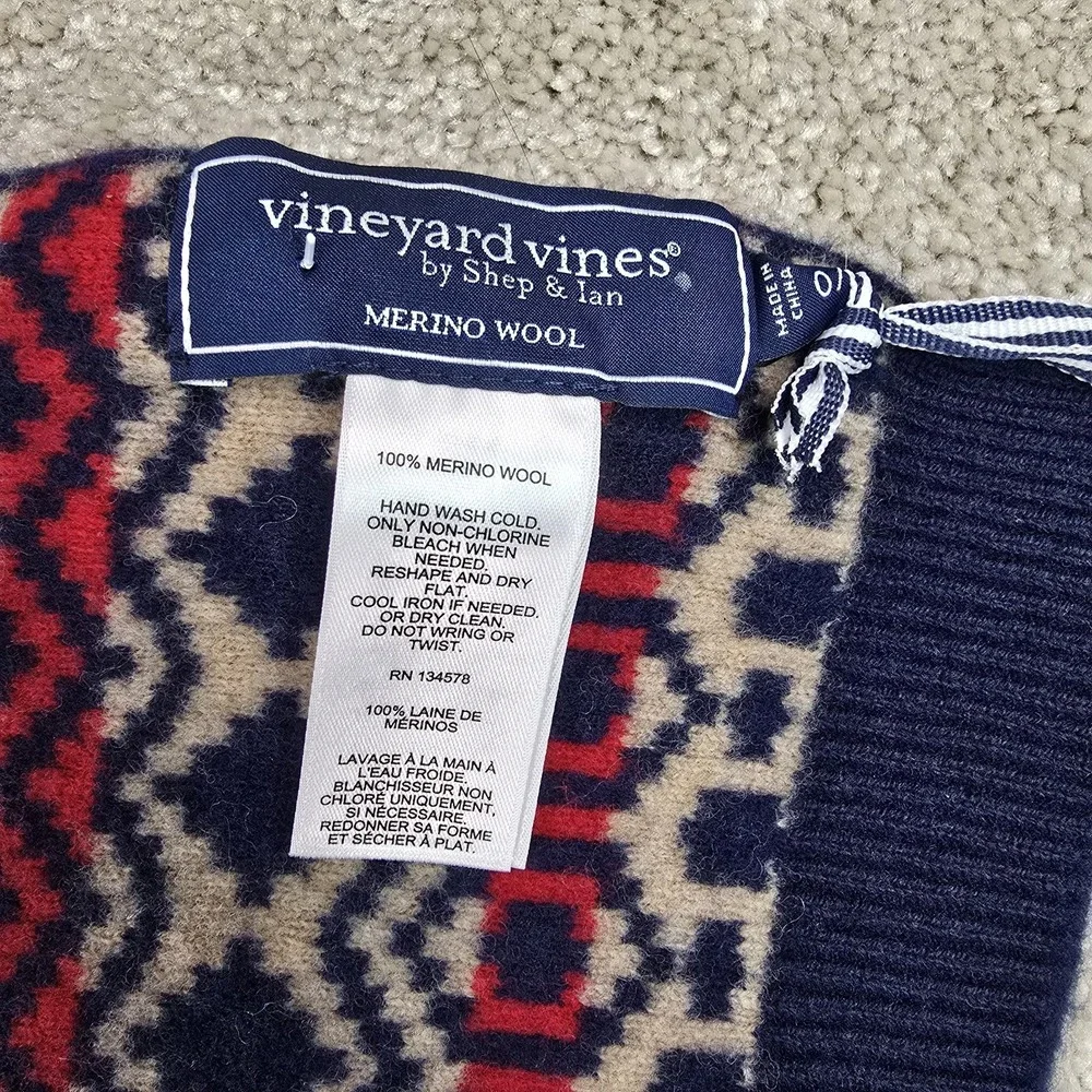 Vineyard Vines 100% Merino Wool Scarf Fairisle Nautical Navy‎ Blue One Size $138